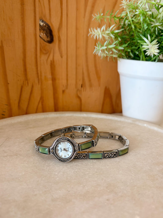 Green Detailed Watch & Bracelet Set (Untested)