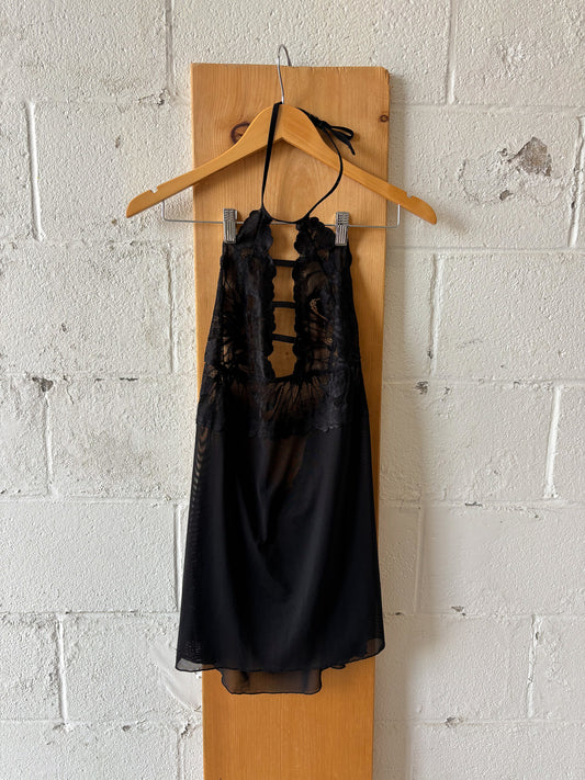 Sheer Black Halter Slip : L