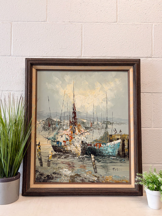 Signed Harbor Scene Oil Painting (Local Pick Up Only)
