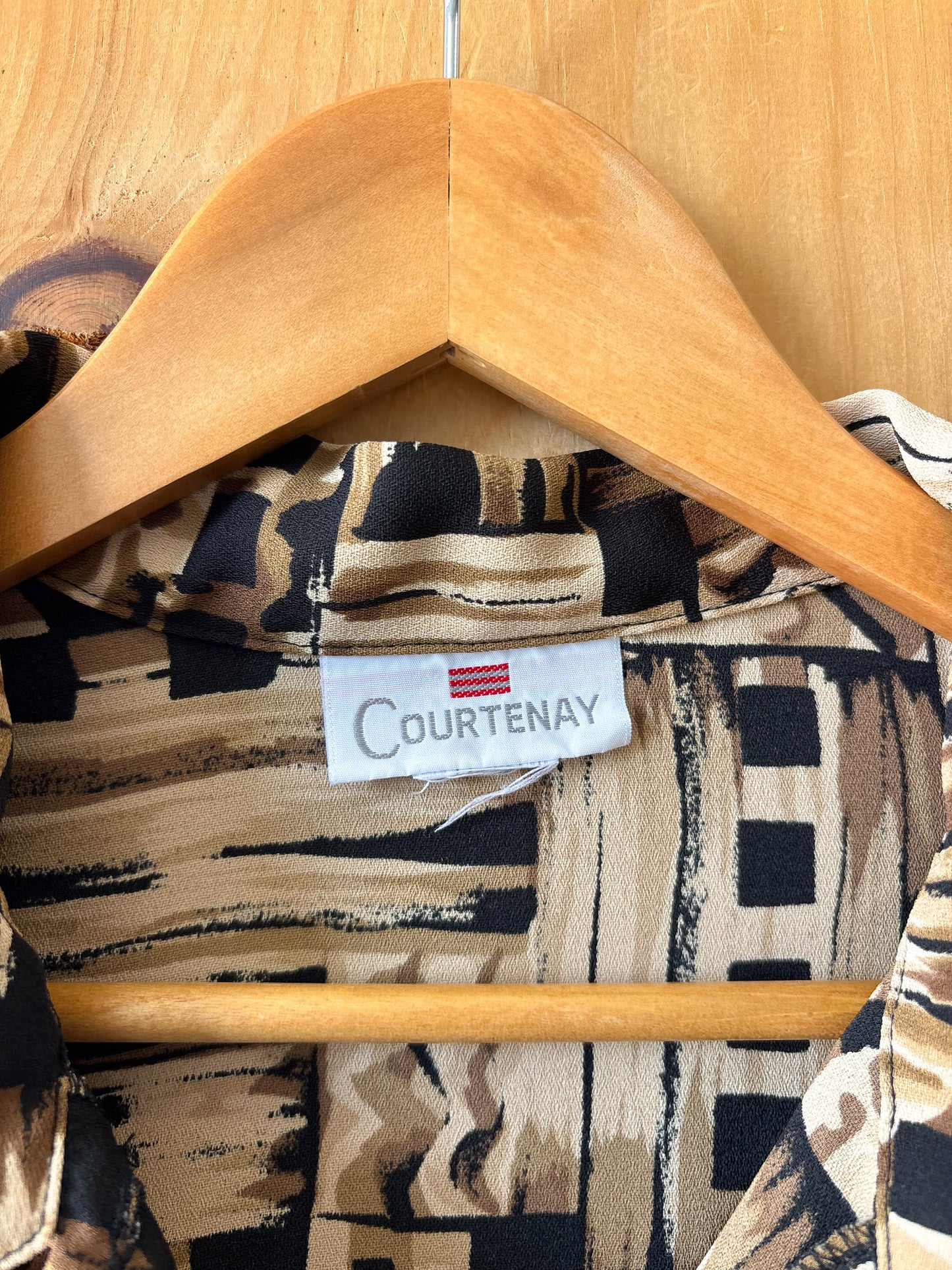 Vtg Abstract Black & Brown Button Up : XL