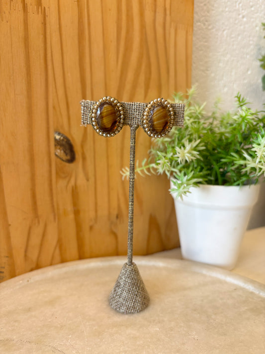 Germany Carved Amber Clip On Earrings