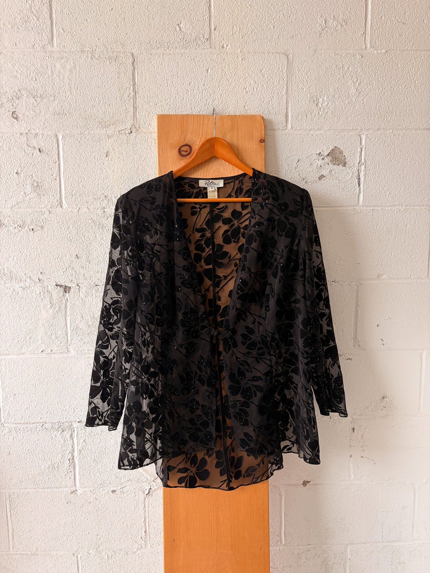 Vtg Black Semi-Sheer Lace Blouse : 18W