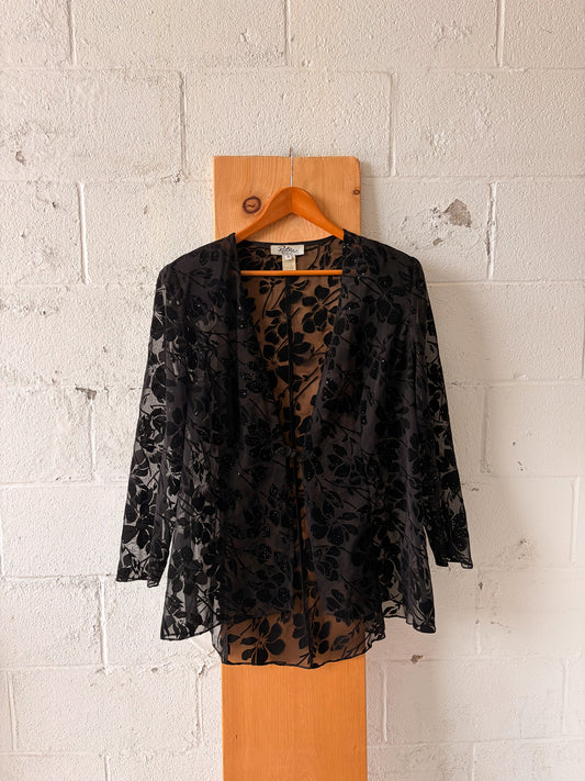 Vtg Black Semi-Sheer Lace Blouse : 18W