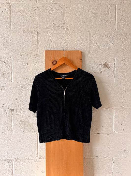 Vtg Black Zip Up Knit Top : L