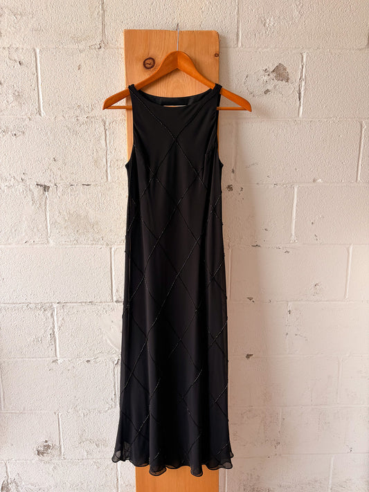 Vtg Beaded Black Dress : 12P