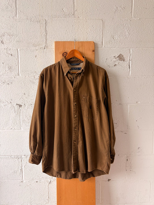 Vtg Brown Nautica Button Up : L
