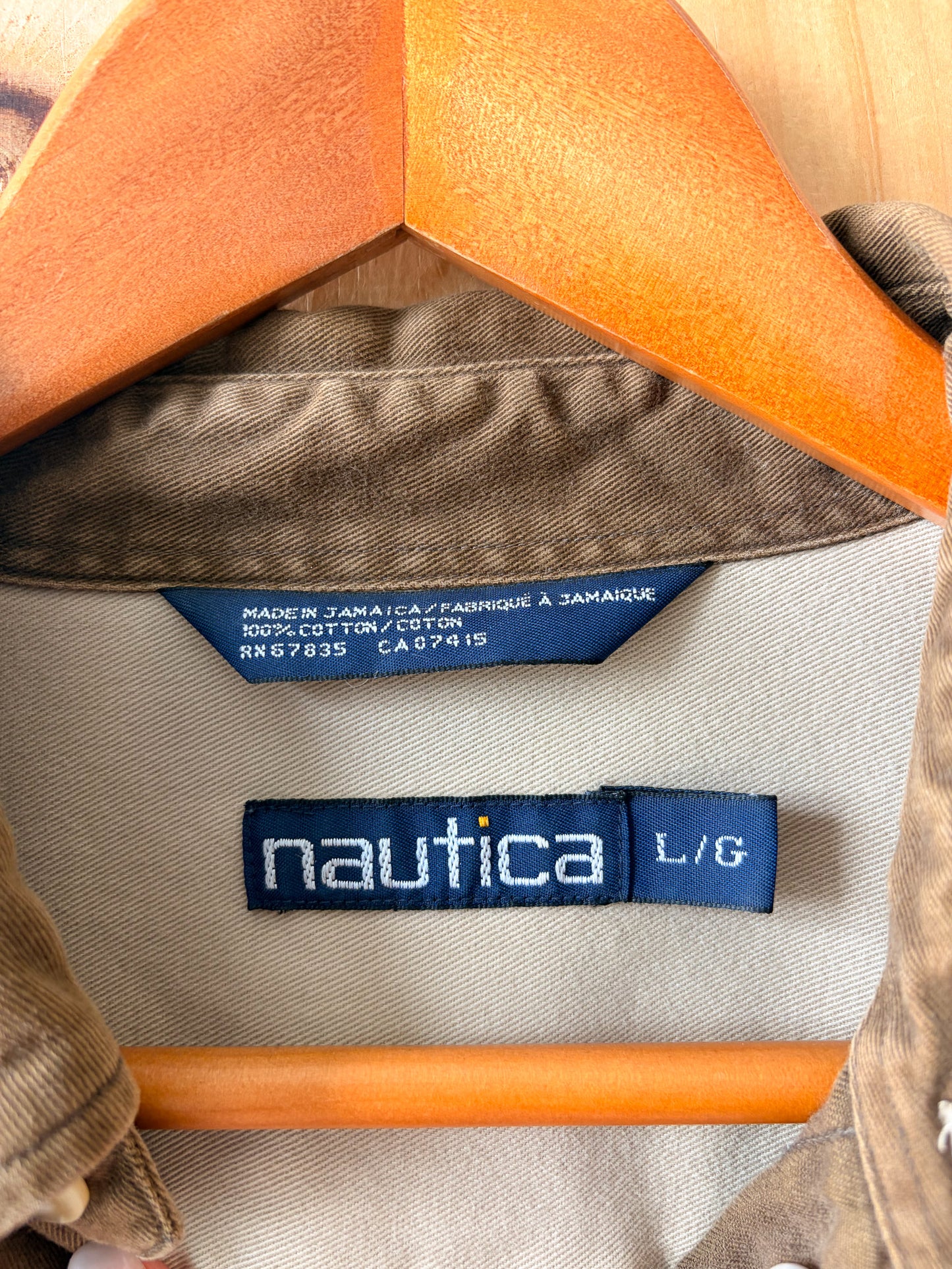 Vtg Brown Nautica Button Up : L