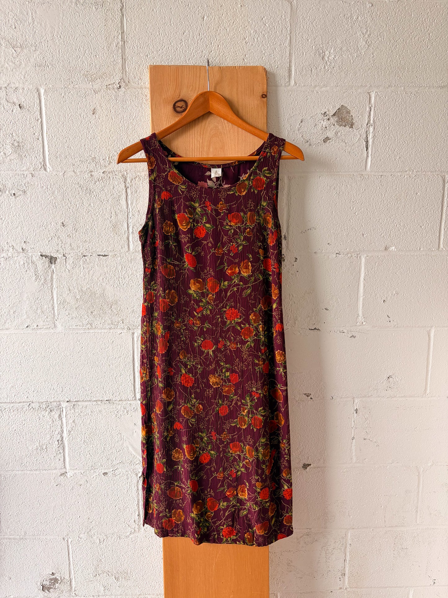 Vtg Maroon Floral Midi Dress : 10P