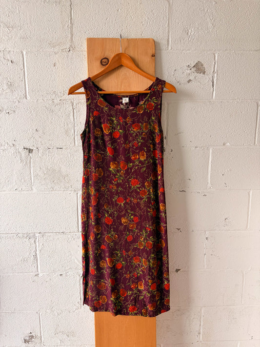 Vtg Maroon Floral Midi Dress : 10P