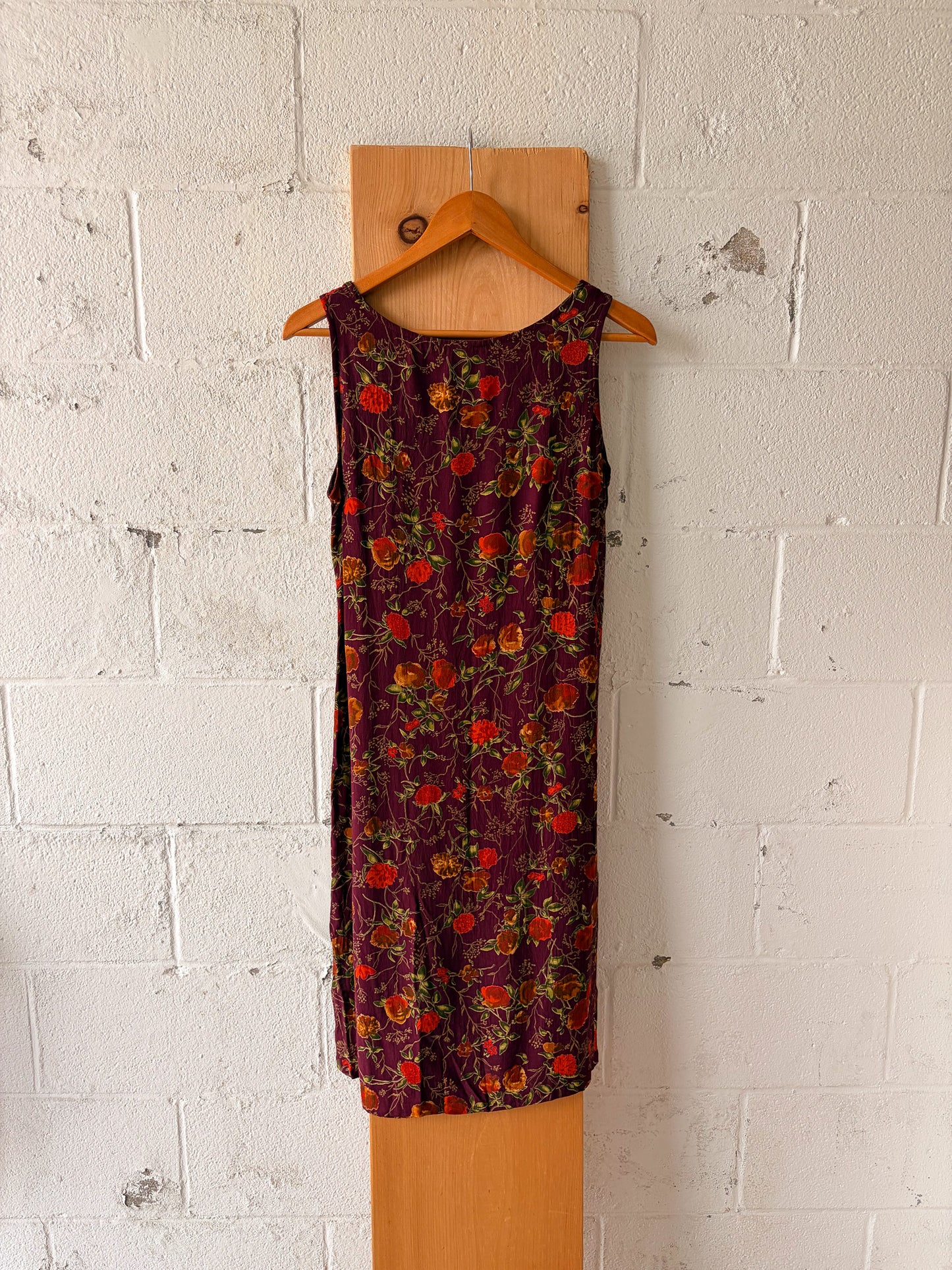 Vtg Maroon Floral Midi Dress : 10P