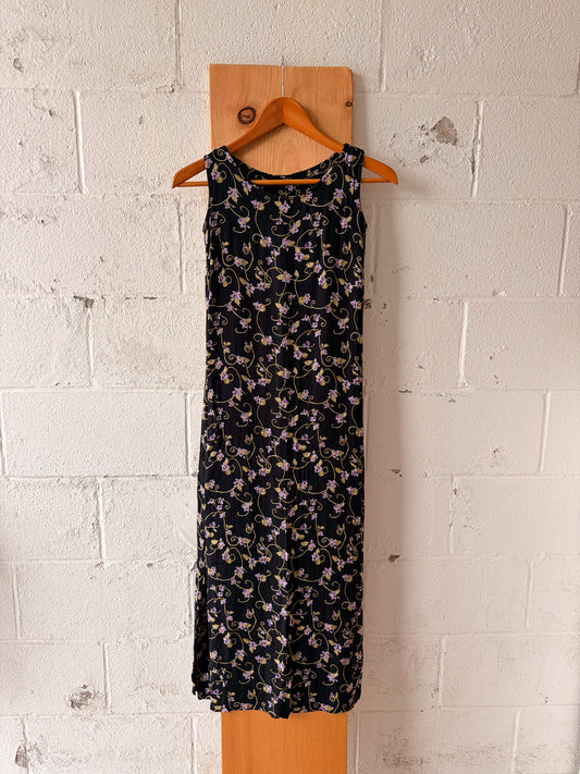 Black & Violet Floral Maxi Dress : S