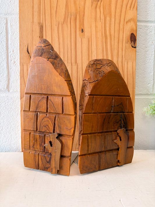 Carved Wooden Book Ends (Local Pick Up Only)