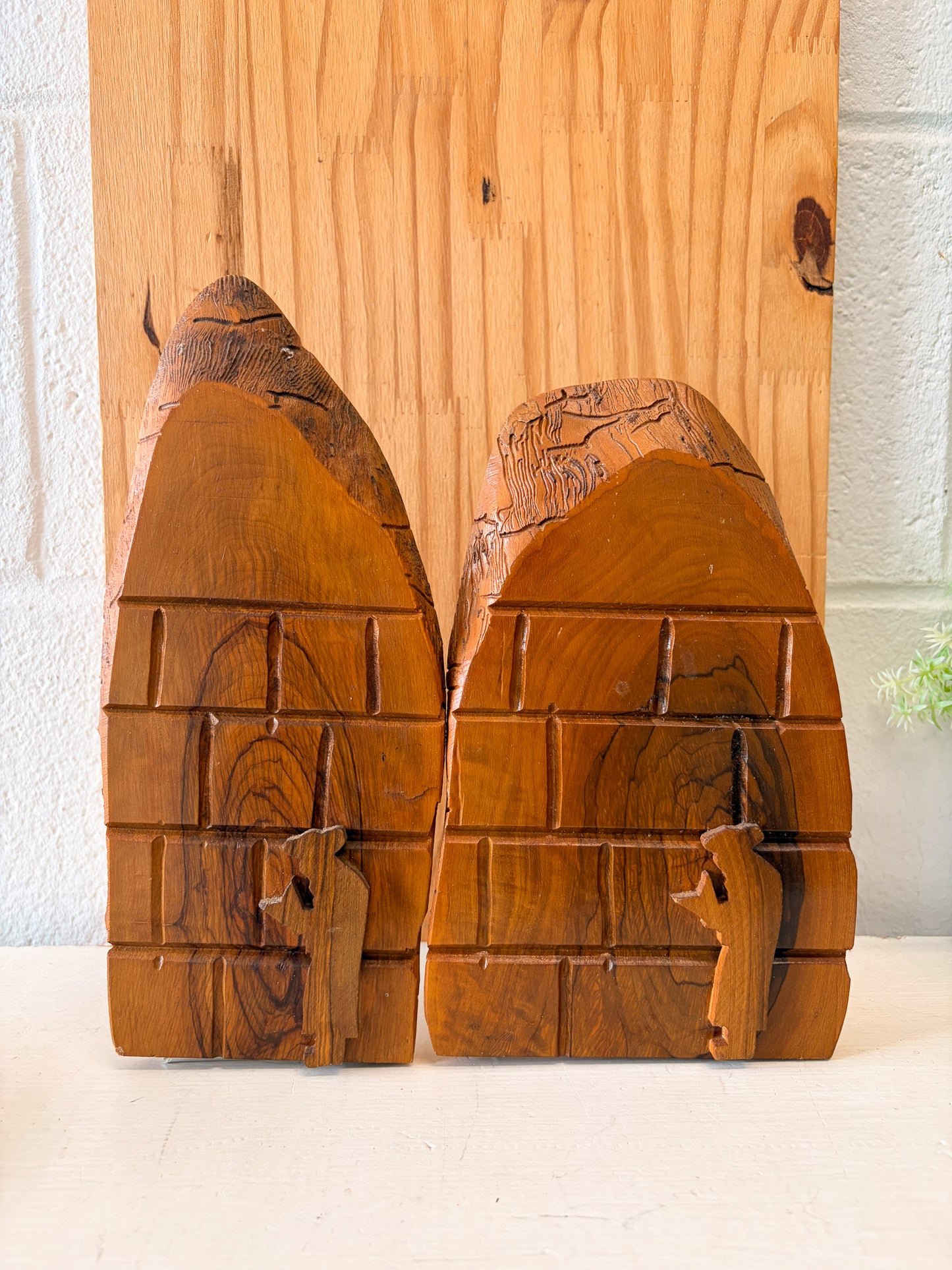 Carved Wooden Book Ends (Local Pick Up Only)