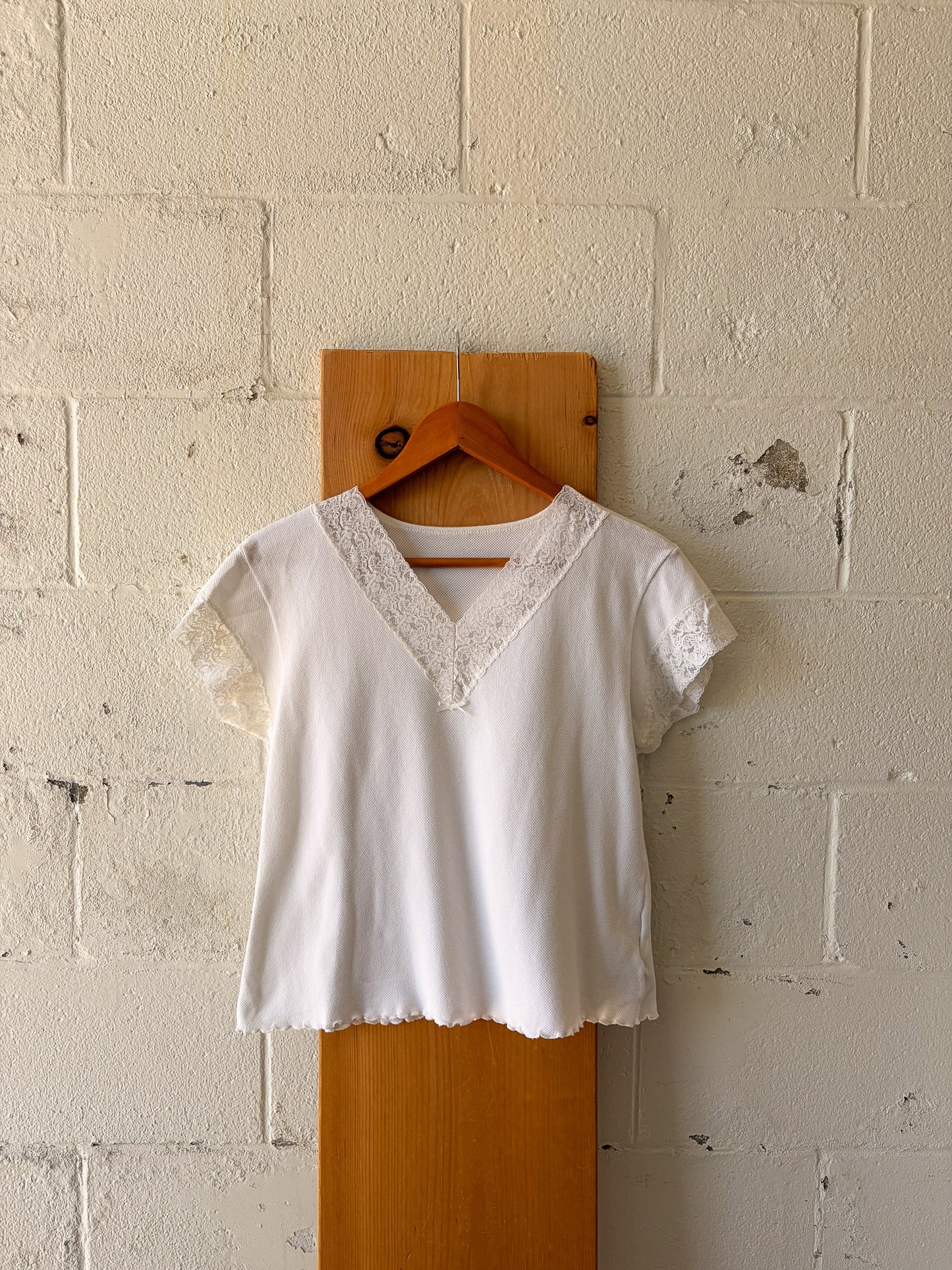 Lace Trimmed White Blouse : L/XL