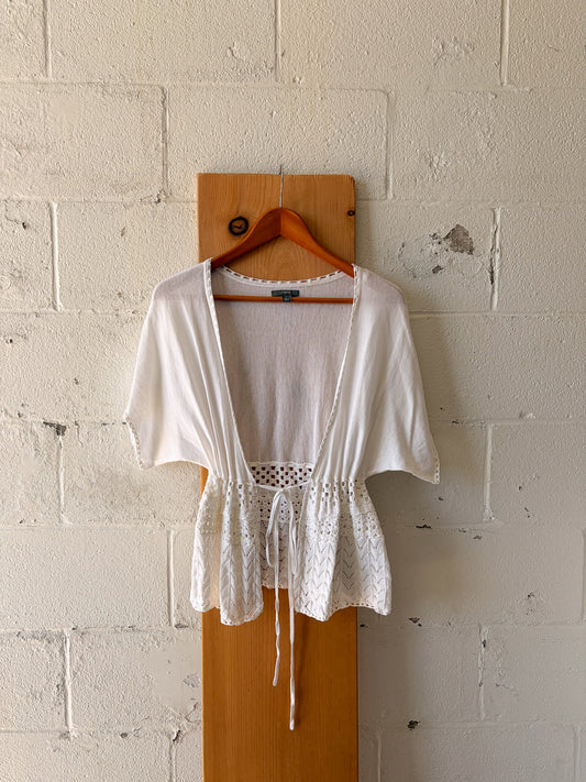 White Tie-Front Top : L