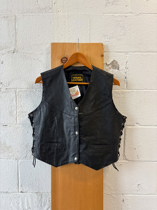 Genuine Black Leather Vest : L/XL