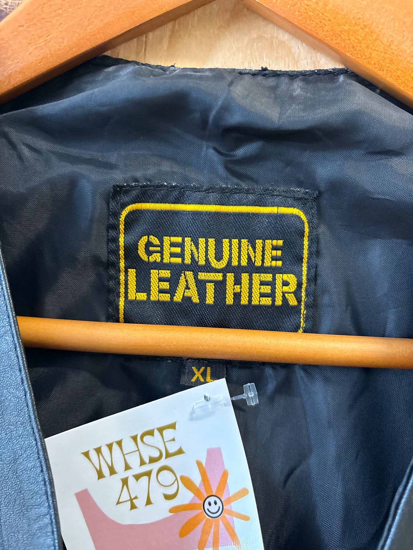 Genuine Black Leather Vest : L/XL