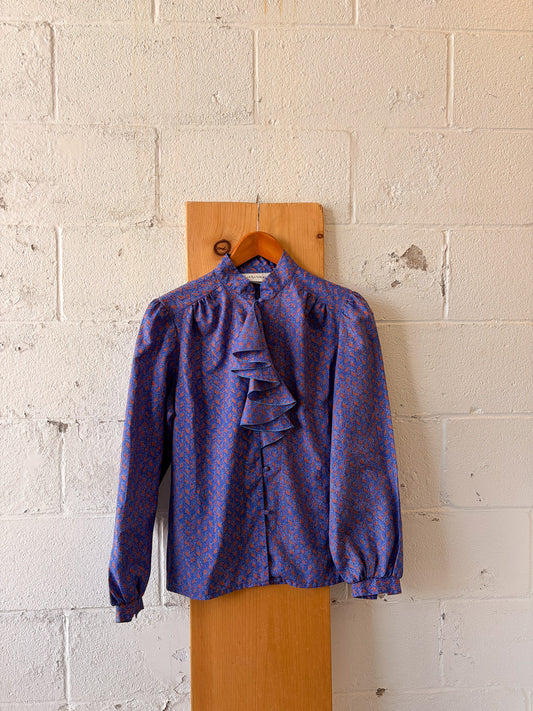 Ruffled Purple Patterned Blouse : M/L