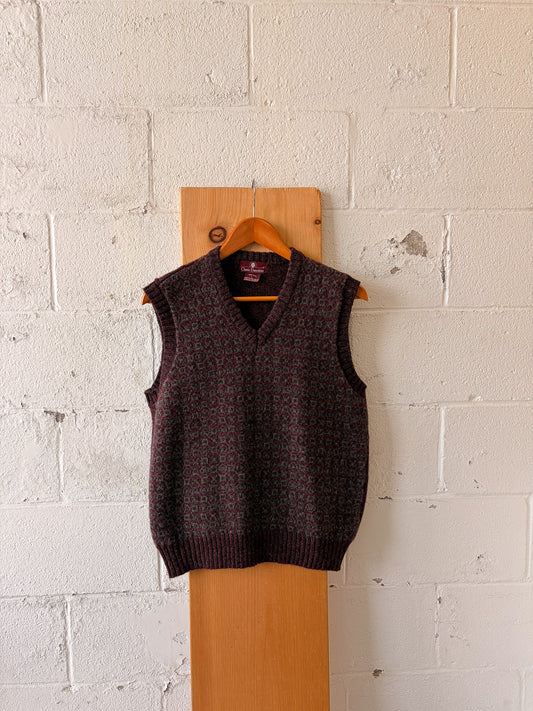 Vtg Maroon Wool Sweater Vest : L