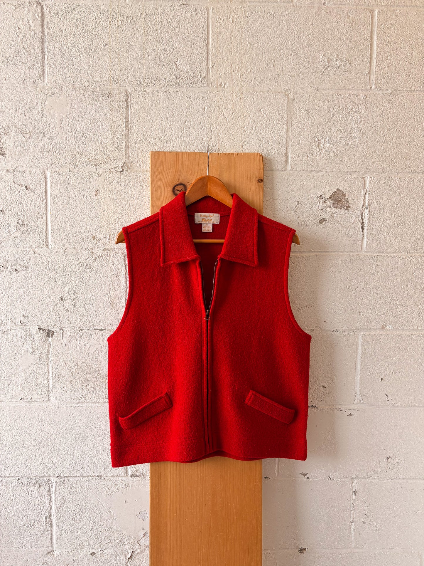 Vtg Red Wool Zip Up Vest : XL