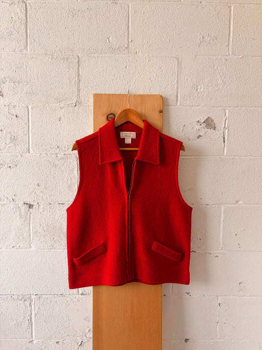 Vtg Red Wool Zip Up Vest : XL
