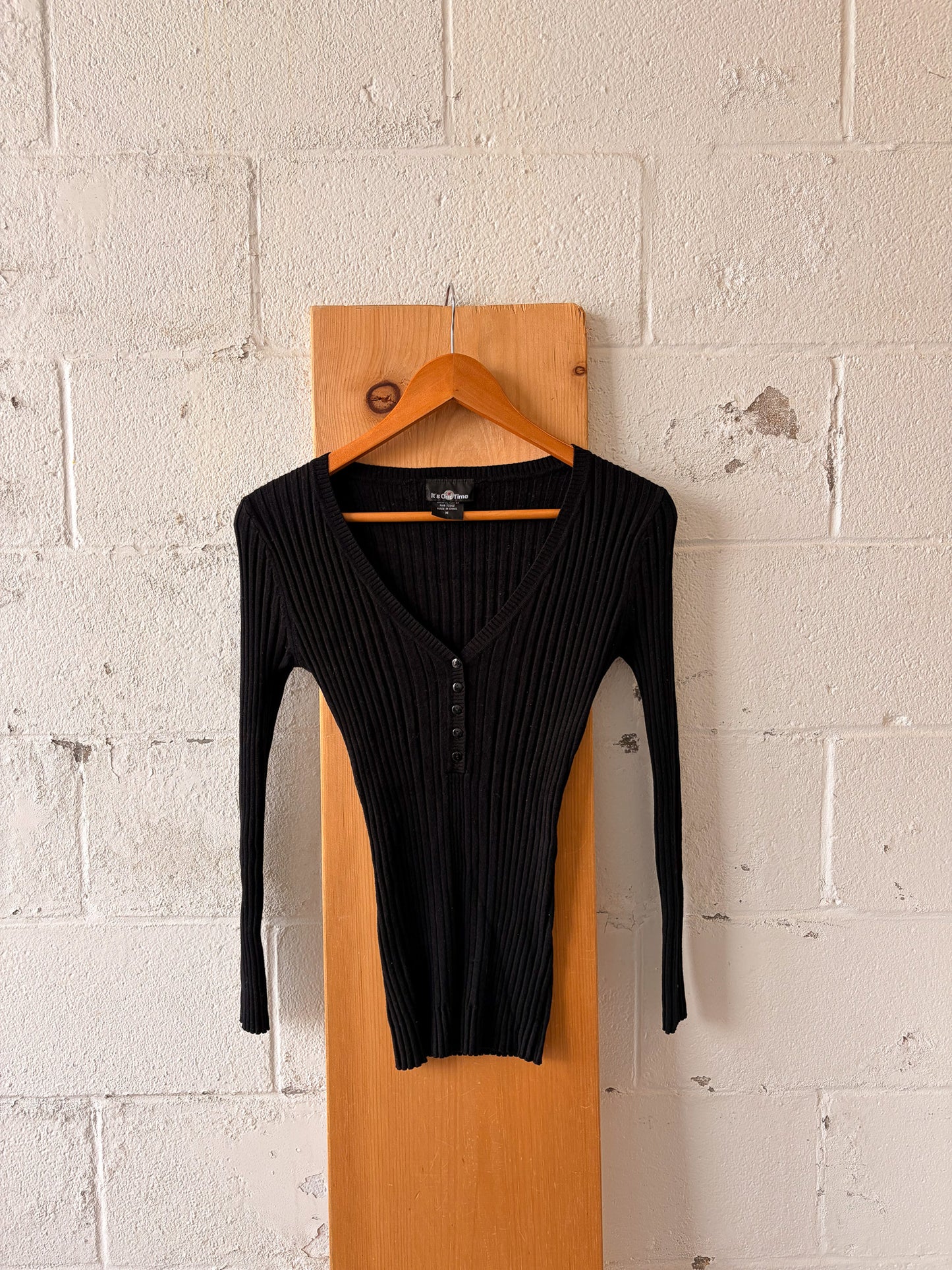 Vtg Ribbed Long Sleeve Top : M