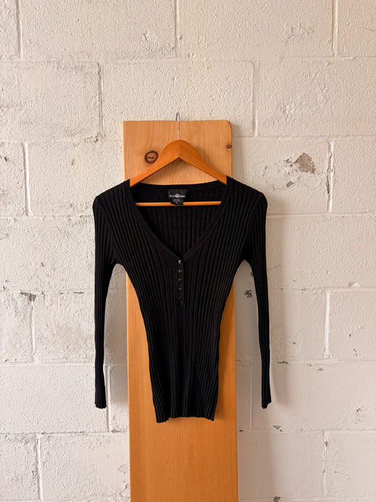 Vtg Ribbed Long Sleeve Top : M