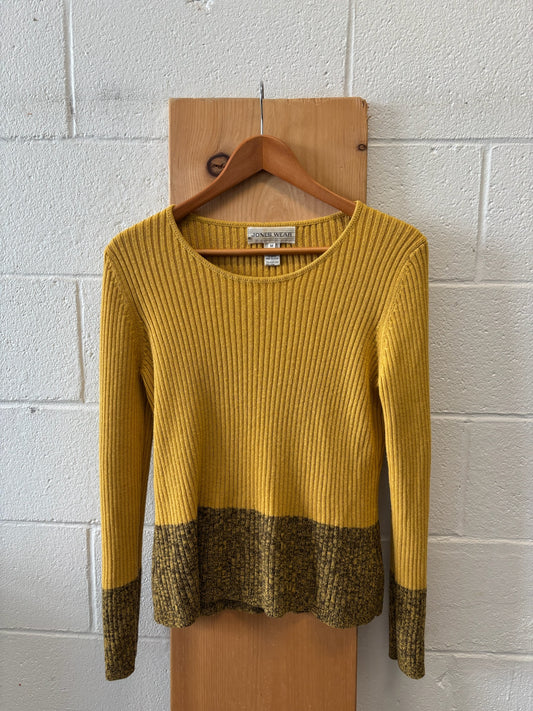 Vtg Yellow Ribbed Sweater : M
