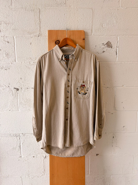 Tan Honey Bee & Bear Button Up : M