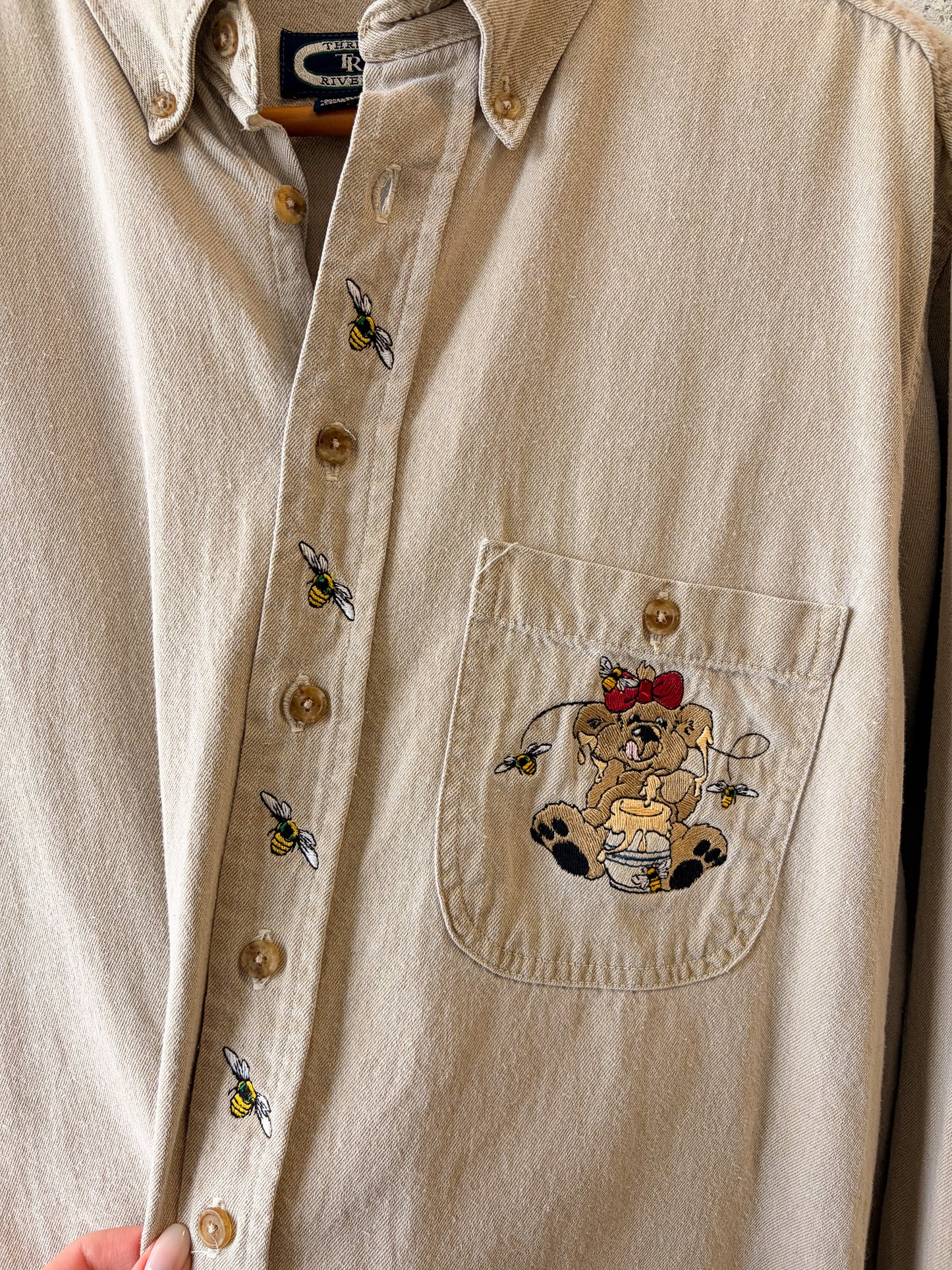Tan Honey Bee & Bear Button Up : M