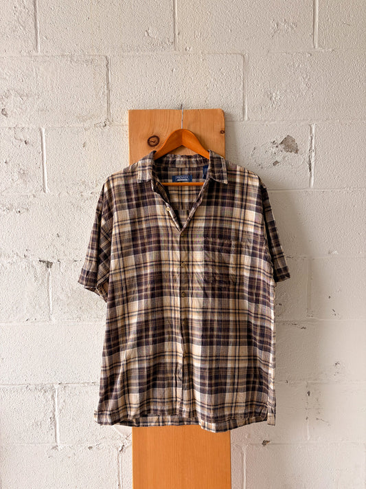 Plaid Brown Button Up : L