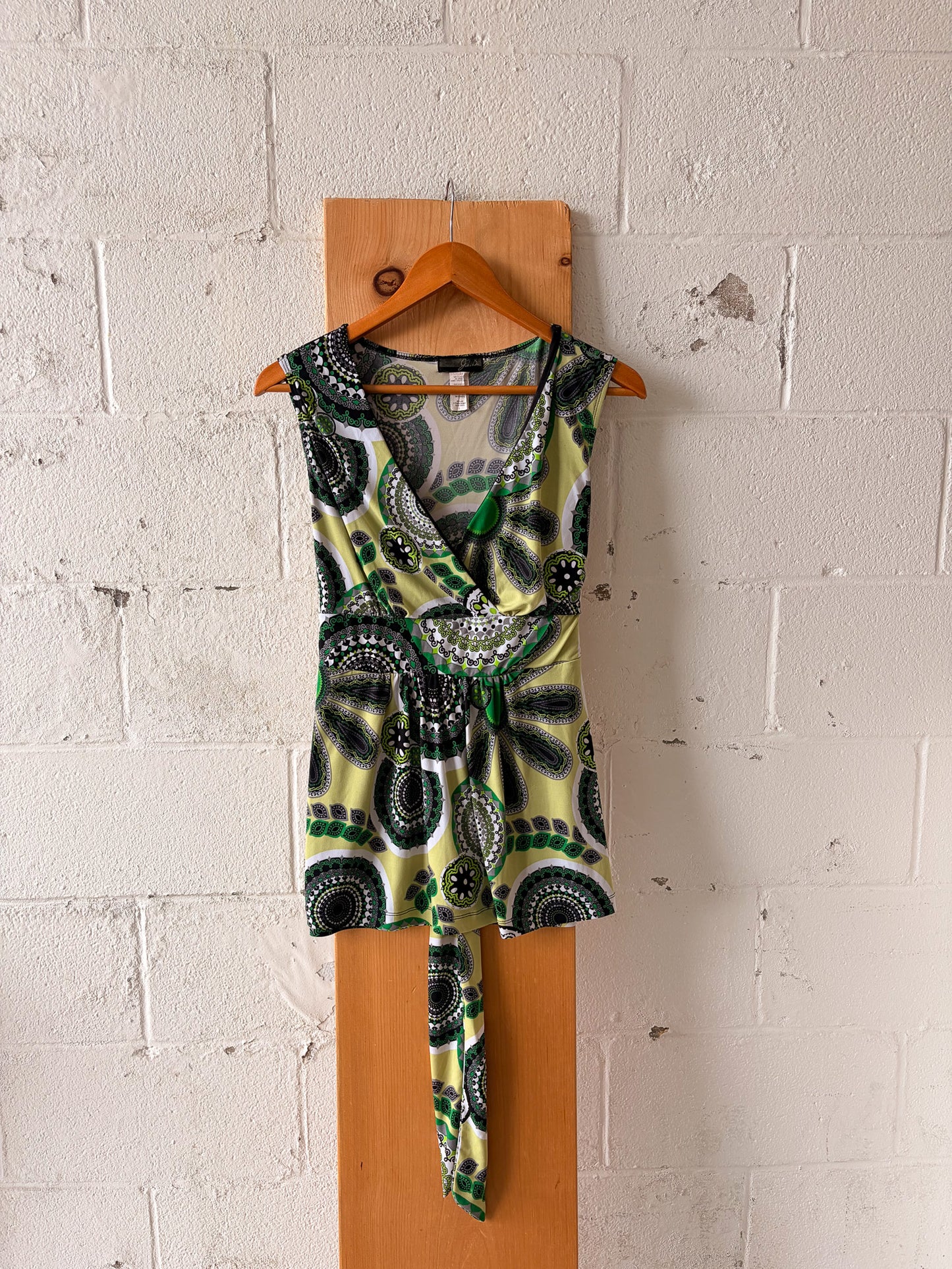Patterned Green Y2K Top : L
