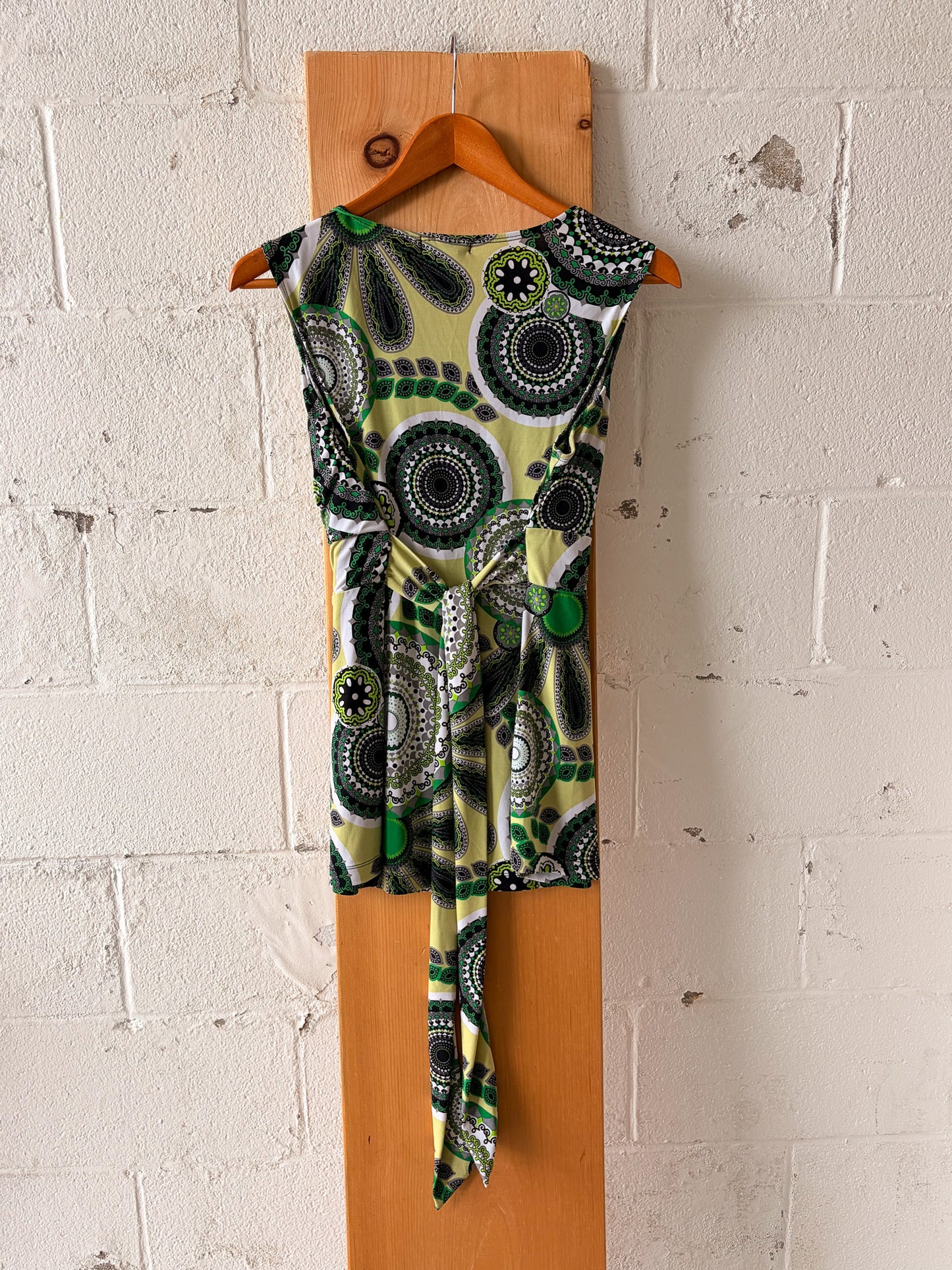 Patterned Green Y2K Top : L