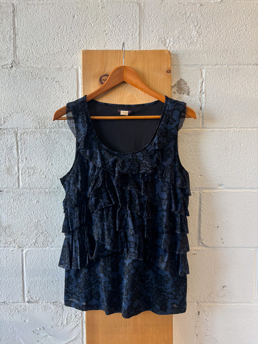 Navy Floral Ruffle Tank : L