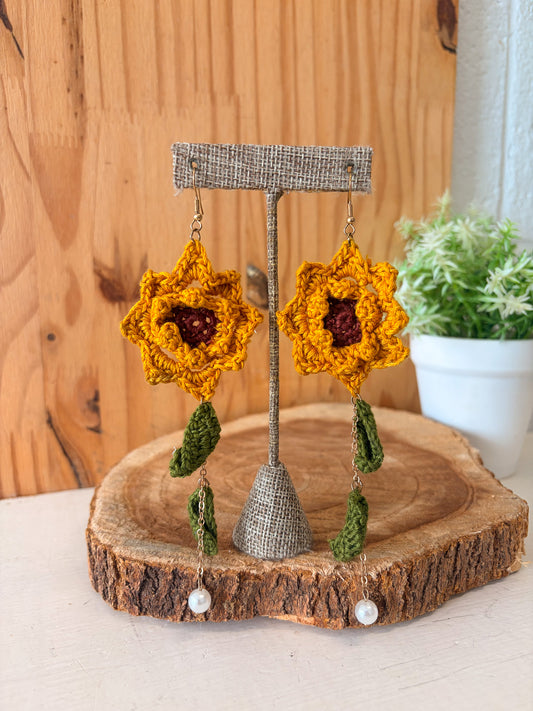 Handmade Crochet Sunflower Earrings