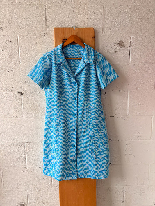 Vtg Blue House Dress : L