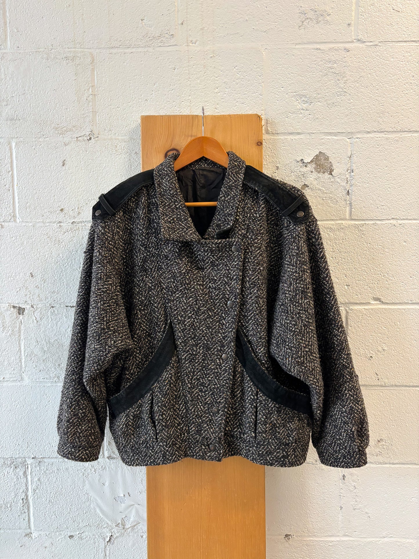 Tweed & Leather Jacket : L