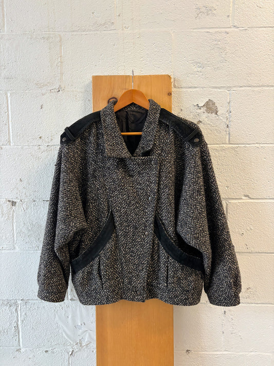 Tweed & Leather Jacket : L