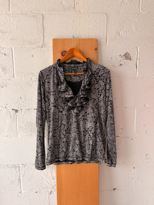 Black & White Ruffled Paisley Top : L