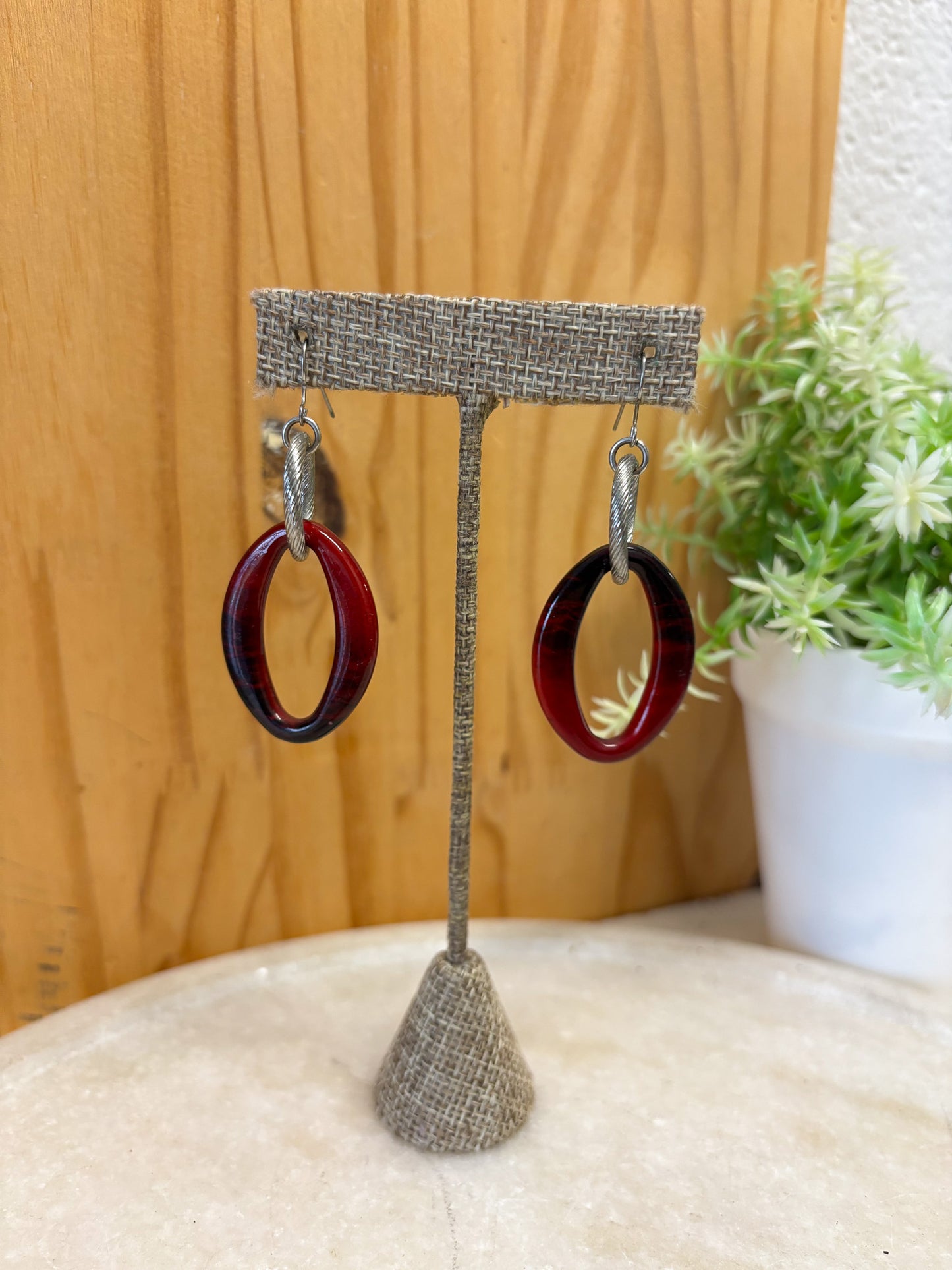 Red and Silver Hoop Earrings