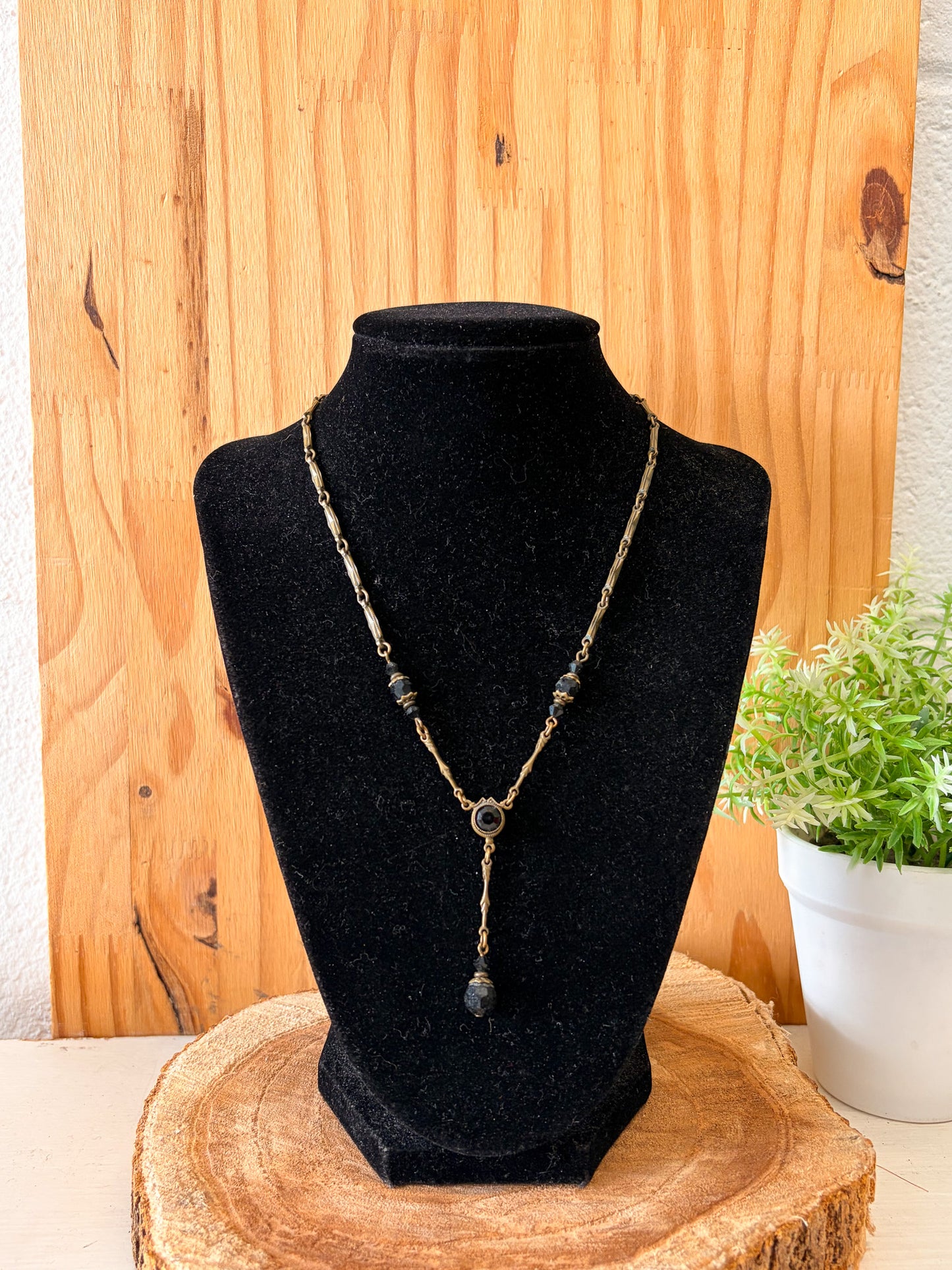 Black Beaded Drop Necklace
