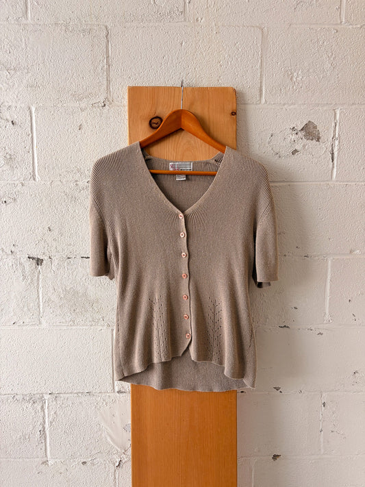 Short Sleeve Oatmeal Cardigan : L