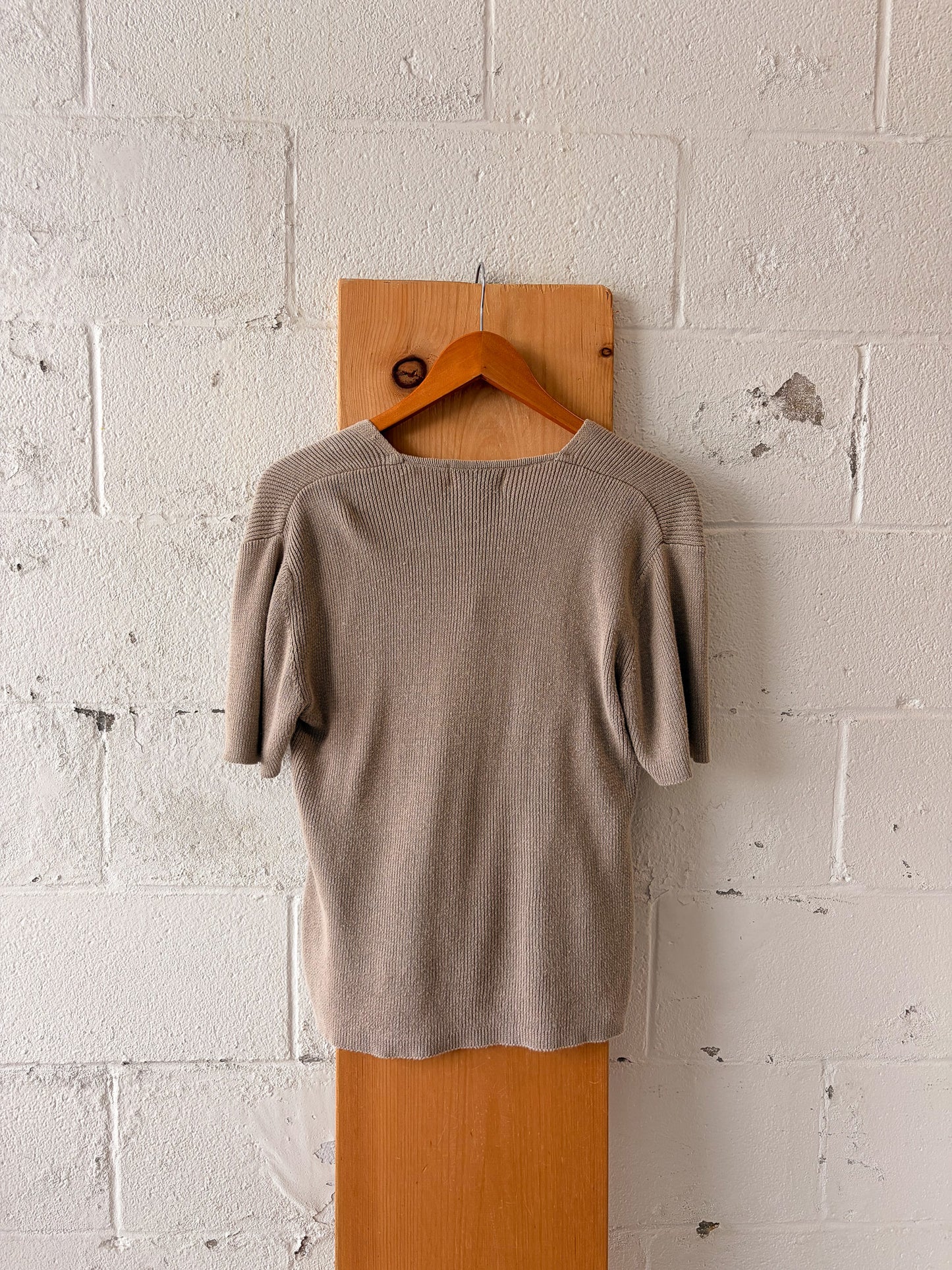 Short Sleeve Oatmeal Cardigan : L