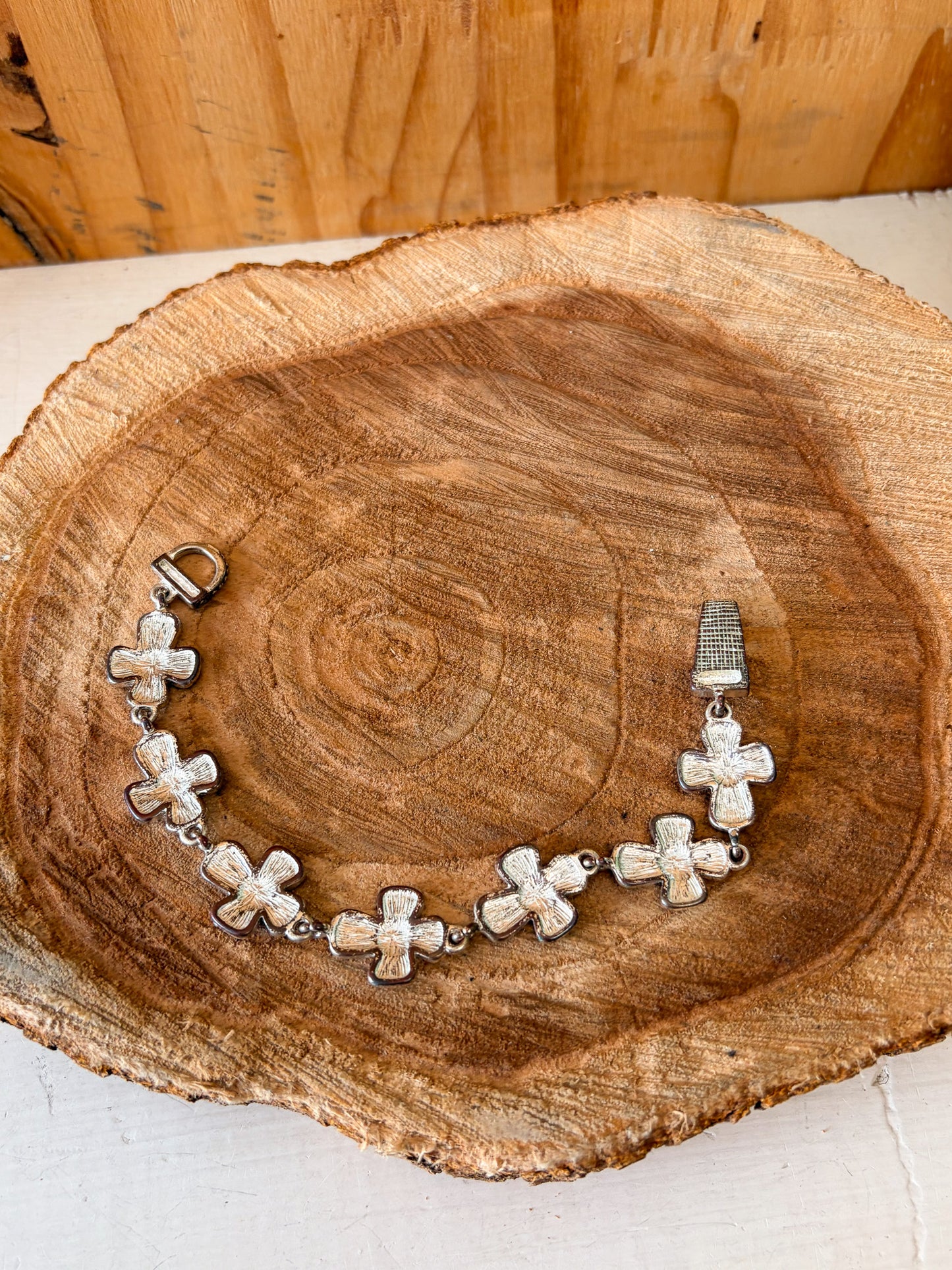 Silver Tone Cross Bracelet