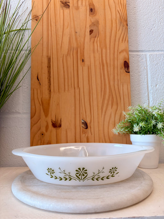 Vtg Glasbake Green Daisy Divided Casserole Dish (Local Pick Up Only)