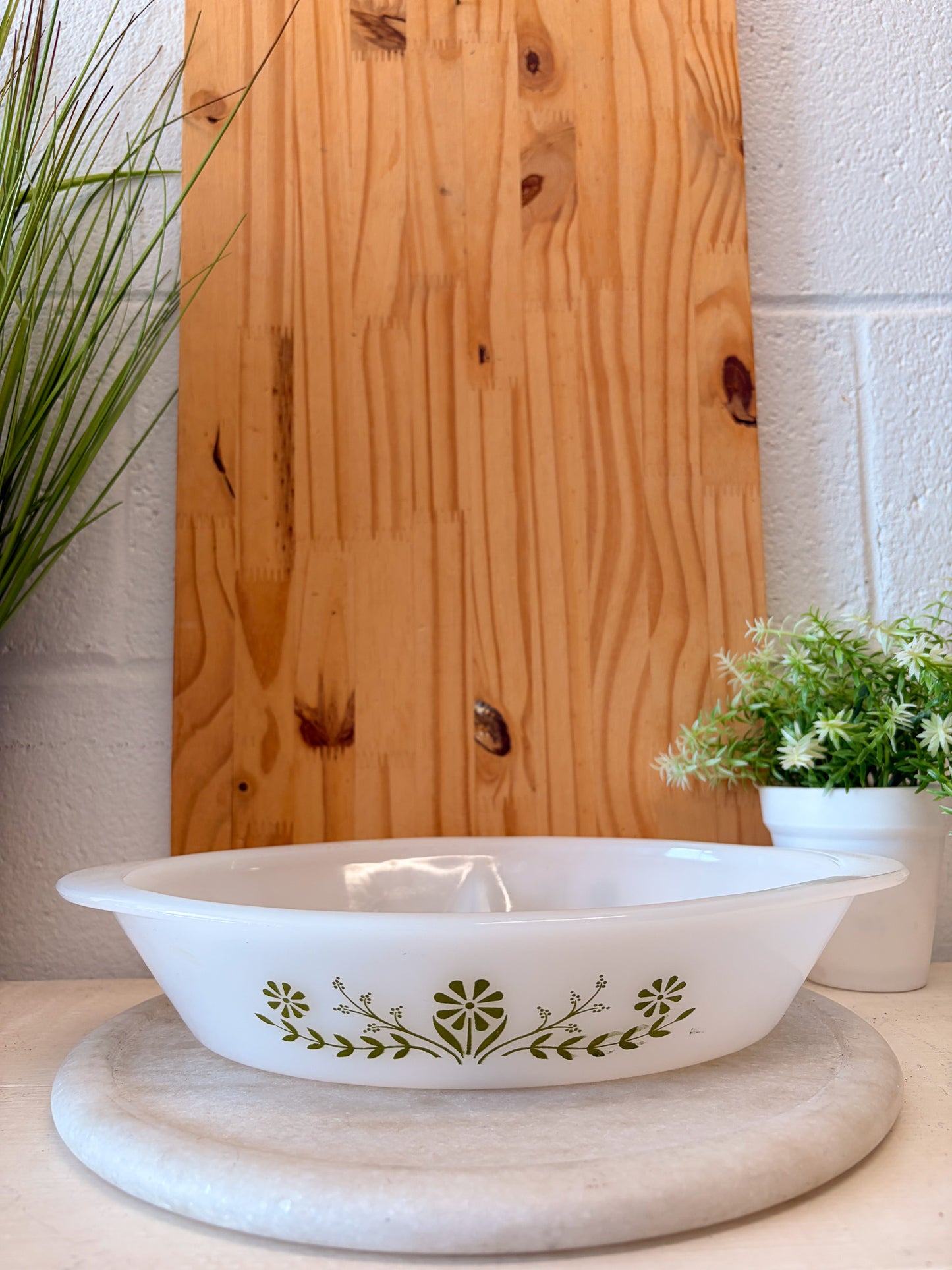 Vtg Glasbake Green Daisy Divided Casserole Dish (Local Pick Up Only)