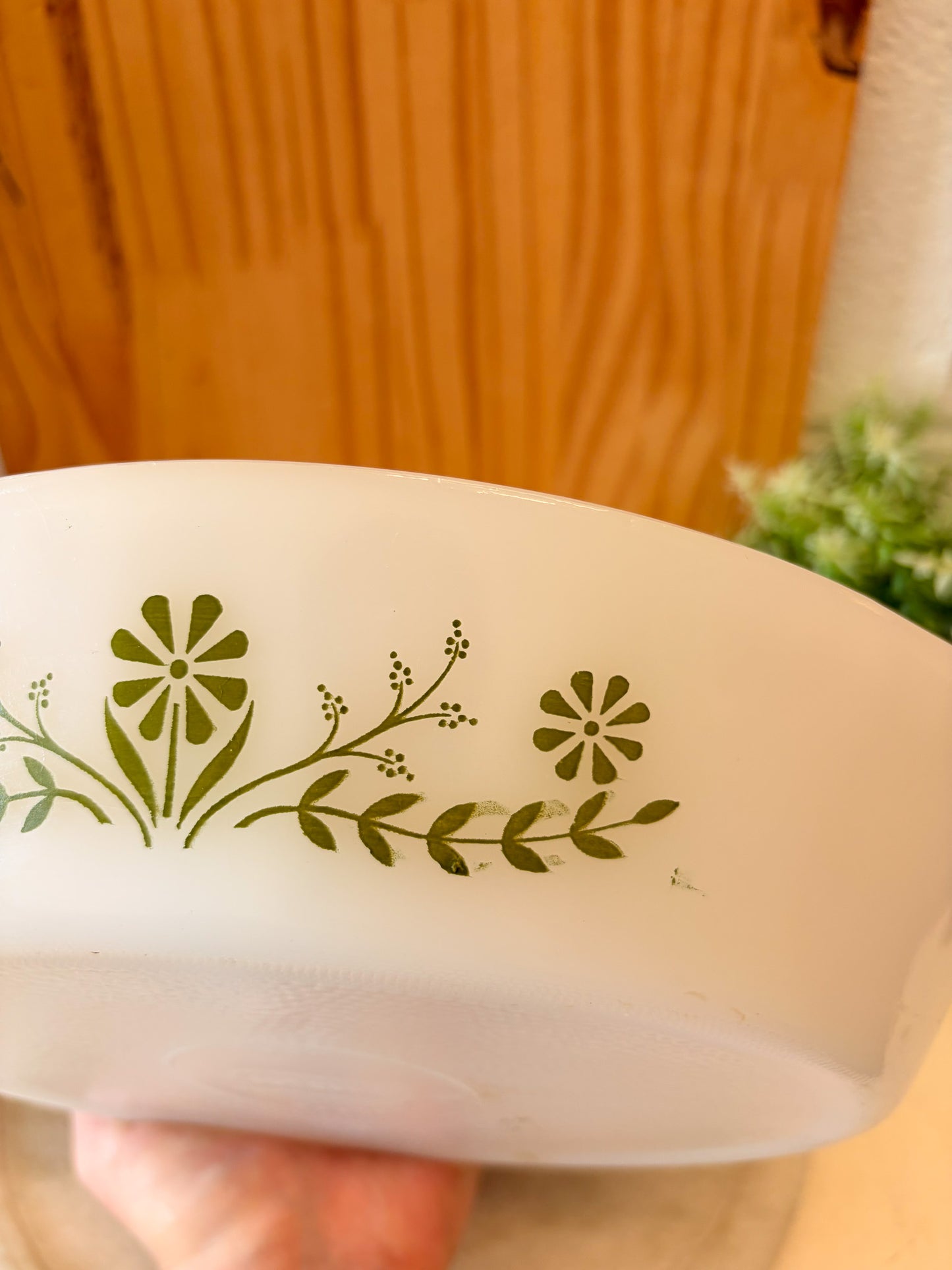 Vtg Glasbake Green Daisy Divided Casserole Dish (Local Pick Up Only)