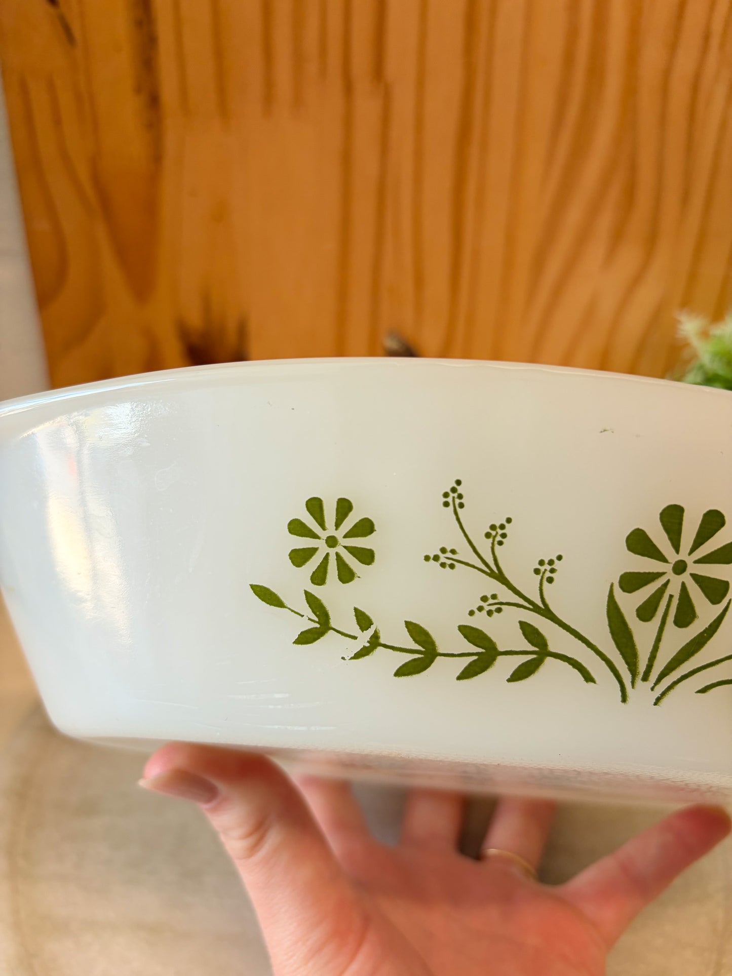 Vtg Glasbake Green Daisy Divided Casserole Dish (Local Pick Up Only)