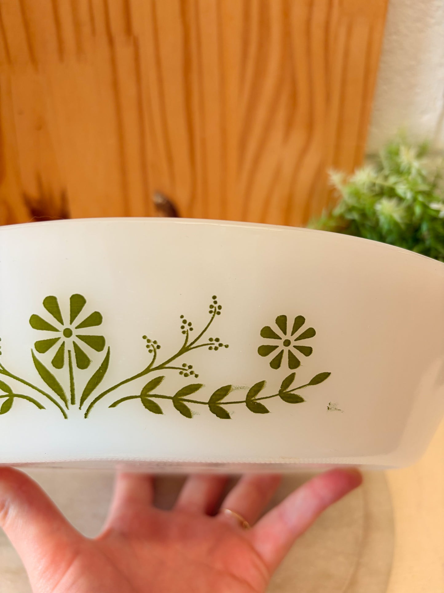 Vtg Glasbake Green Daisy Divided Casserole Dish (Local Pick Up Only)