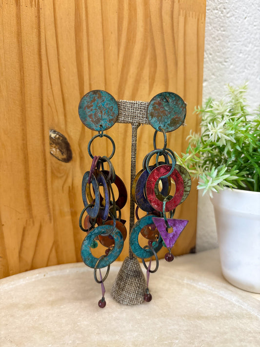 Vtg Geometric Chain Dangle Earrings